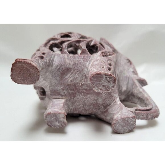 Vintage Hand Carved Soapstone Jali Design Mother Elephant Figure Baby Inside - Picture 7 of 7